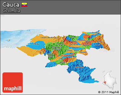 Political Panoramic Map of Cauca, single color outside
