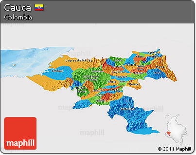 Political Panoramic Map of Cauca, single color outside