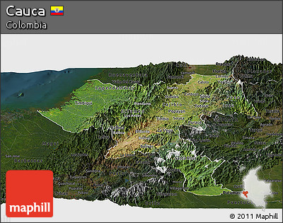 Satellite Panoramic Map of Cauca, darken