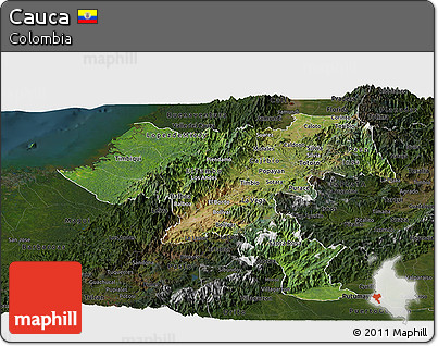 Satellite Panoramic Map of Cauca, darken