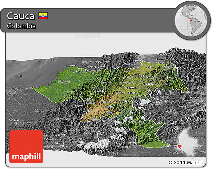 Satellite Panoramic Map of Cauca, desaturated