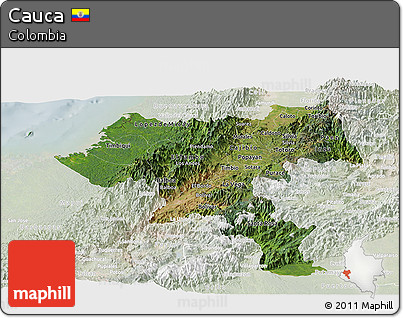 Satellite Panoramic Map of Cauca, lighten