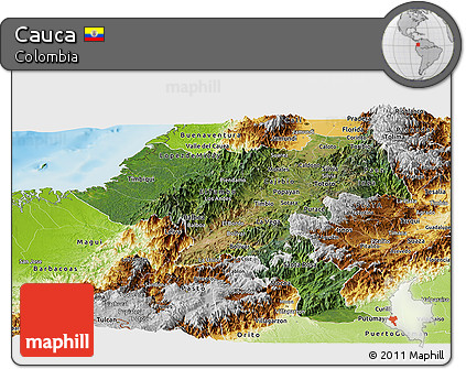 Satellite Panoramic Map of Cauca, physical outside
