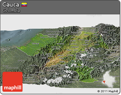 Satellite Panoramic Map of Cauca, semi-desaturated