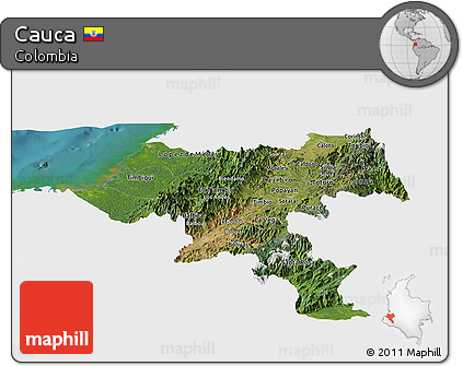 Satellite Panoramic Map of Cauca, single color outside