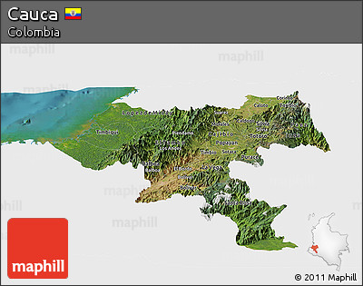 Satellite Panoramic Map of Cauca, single color outside