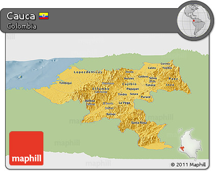 Savanna Style Panoramic Map of Cauca, single color outside