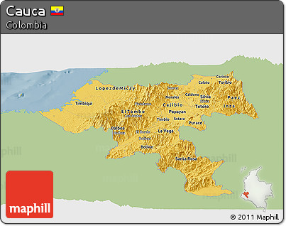 Savanna Style Panoramic Map of Cauca, single color outside