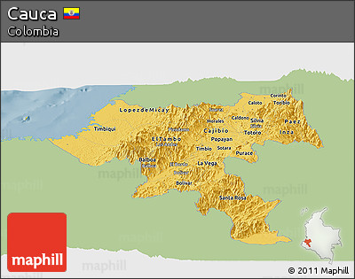 Savanna Style Panoramic Map of Cauca, single color outside