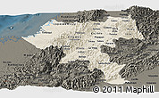Shaded Relief Panoramic Map of Cauca, darken