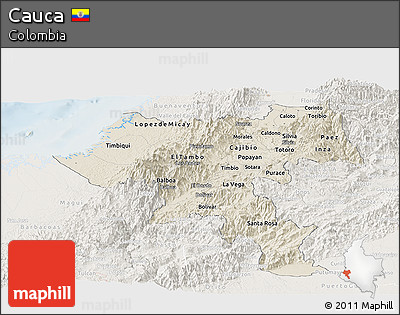Shaded Relief Panoramic Map of Cauca, lighten