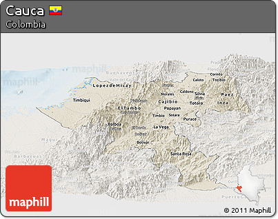 Shaded Relief Panoramic Map of Cauca, lighten