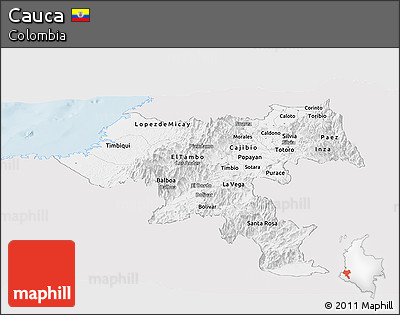 Silver Style Panoramic Map of Cauca, single color outside