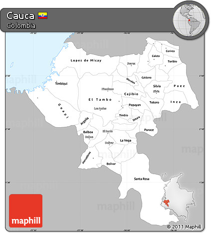 Gray Simple Map of Cauca, single color outside
