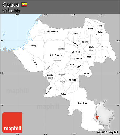 Gray Simple Map of Cauca, single color outside