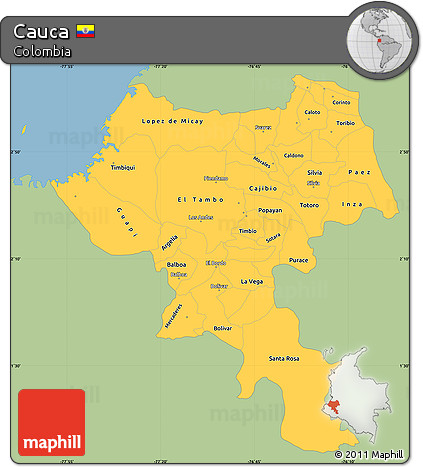 Savanna Style Simple Map of Cauca, single color outside
