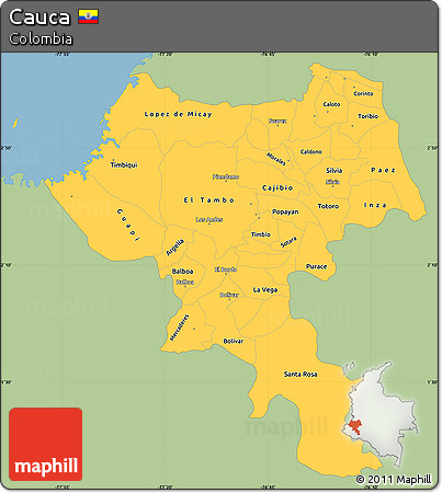 Savanna Style Simple Map of Cauca, single color outside