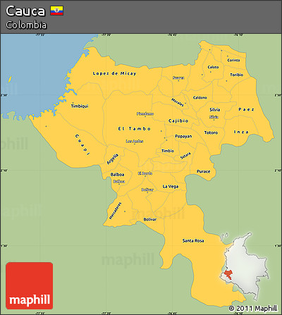 Savanna Style Simple Map of Cauca, single color outside