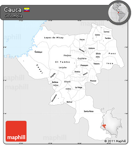 Silver Style Simple Map of Cauca, single color outside