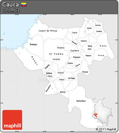 Silver Style Simple Map of Cauca, single color outside