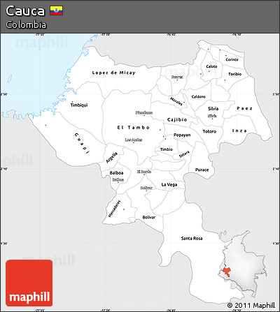 Silver Style Simple Map of Cauca, single color outside