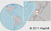 Gray Location Map of Suarez, highlighted parent region, hill shading