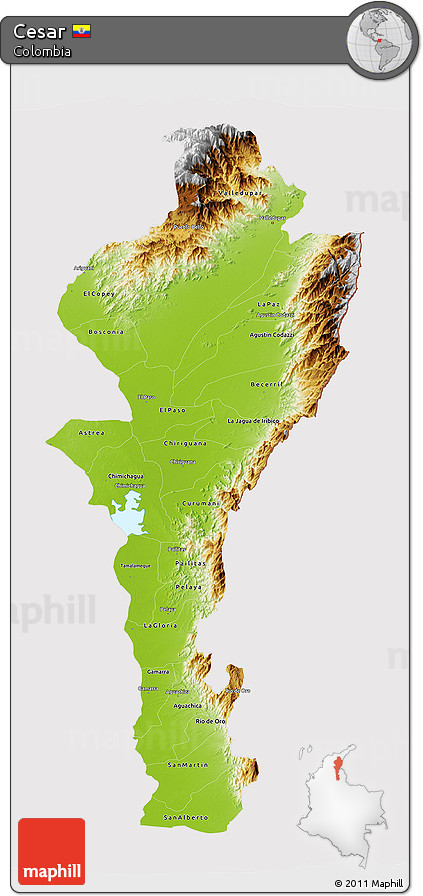 Physical 3D Map of Cesar, cropped outside