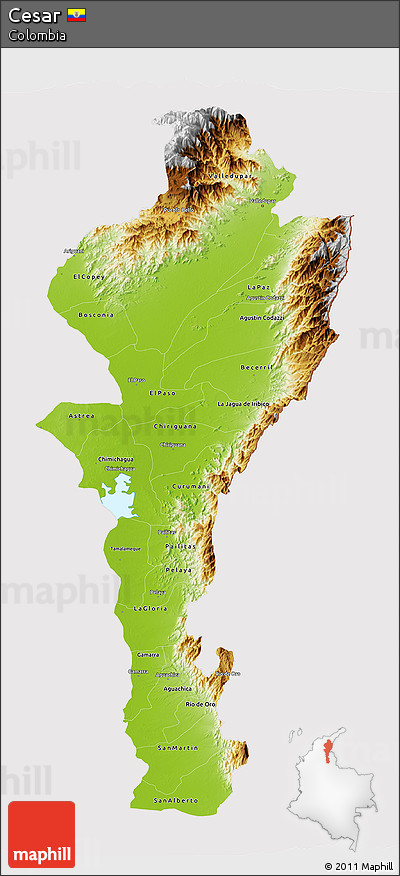 Physical 3D Map of Cesar, cropped outside