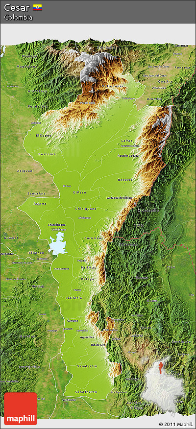 Physical 3D Map of Cesar, satellite outside