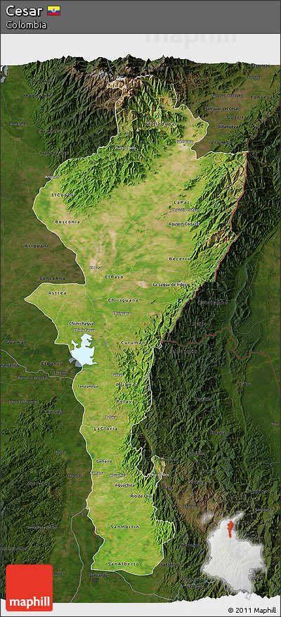 Satellite 3D Map of Cesar, darken