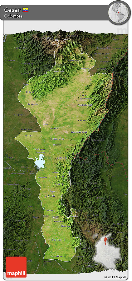 Satellite 3D Map of Cesar, darken