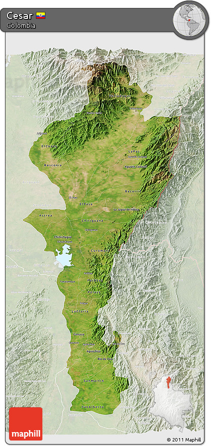 Satellite 3D Map of Cesar, lighten