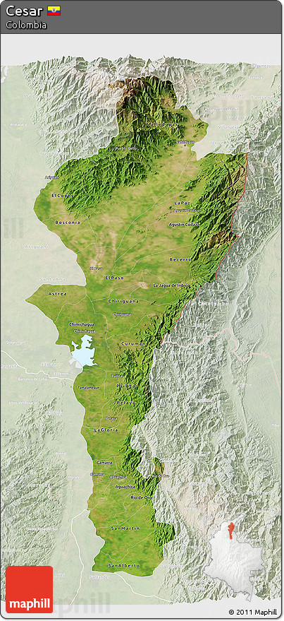 Satellite 3D Map of Cesar, lighten