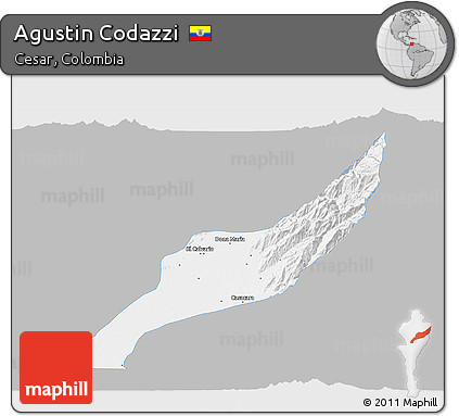 Gray 3D Map of Agustin Codazzi, single color outside