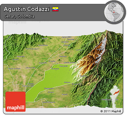 Physical 3D Map of Agustin Codazzi, satellite outside