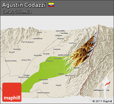 Physical 3D Map of Agustin Codazzi, shaded relief outside