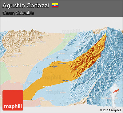 Political 3D Map of Agustin Codazzi, lighten