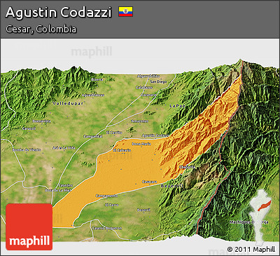 Political 3D Map of Agustin Codazzi, satellite outside