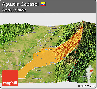 Political 3D Map of Agustin Codazzi, satellite outside