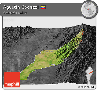 Satellite 3D Map of Agustin Codazzi, darken, desaturated