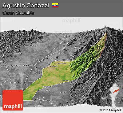 Satellite 3D Map of Agustin Codazzi, desaturated