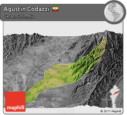 Satellite 3D Map of Agustin Codazzi, desaturated