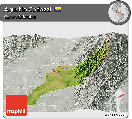 Satellite 3D Map of Agustin Codazzi, lighten, semi-desaturated