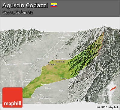 Satellite 3D Map of Agustin Codazzi, lighten, semi-desaturated