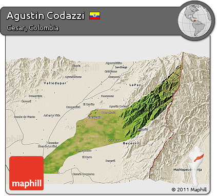 Satellite 3D Map of Agustin Codazzi, shaded relief outside