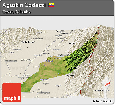 Satellite 3D Map of Agustin Codazzi, shaded relief outside