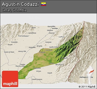 Satellite 3D Map of Agustin Codazzi, shaded relief outside