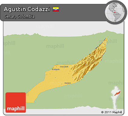 Savanna Style 3D Map of Agustin Codazzi, single color outside