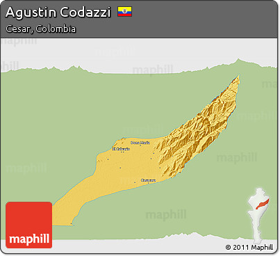 Savanna Style 3D Map of Agustin Codazzi, single color outside