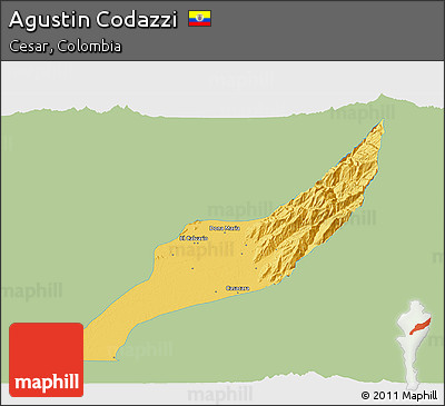 Savanna Style 3D Map of Agustin Codazzi, single color outside